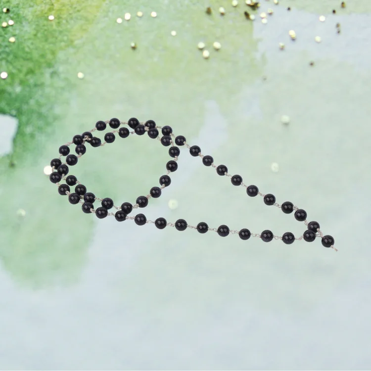 Natural Black Agate silver Mala 